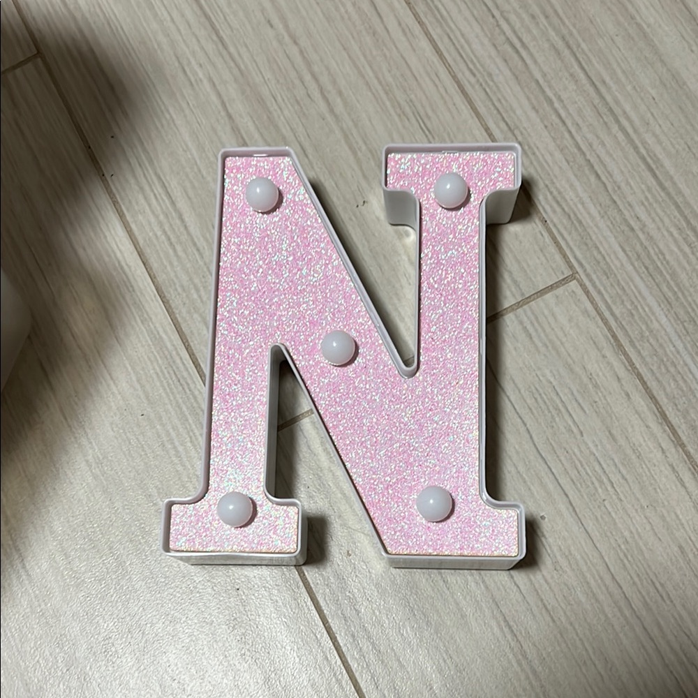 Pink Glitter Letter N Light